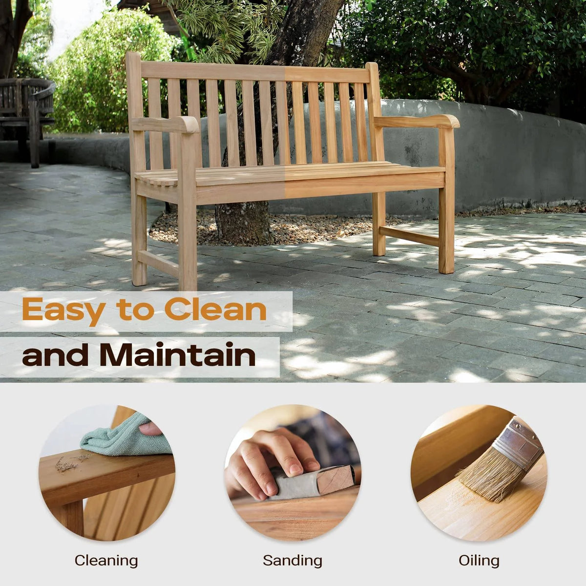 Teak Wooden Outdoor Garden Bench with Armrest B678