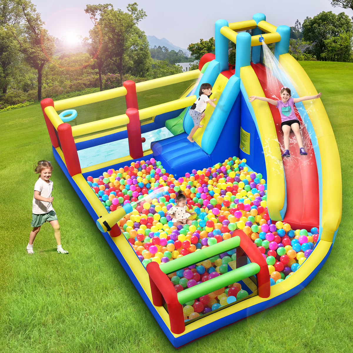 Inflatable Water Slide Park with Climbing Wall and Splash Pool J83728