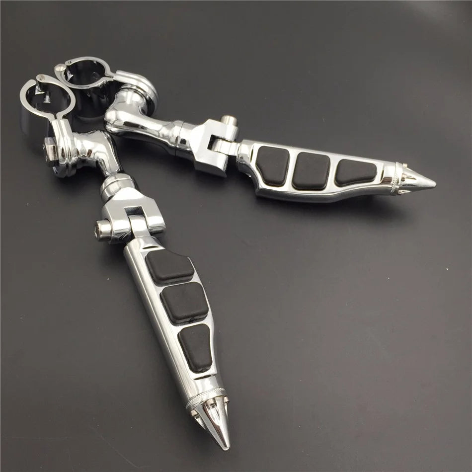 Chrome Angled Mounting Kit with Stiletto Shape Foot Peg Footrest For 1.25 inch Front Engine Guard Frame Tube U196
