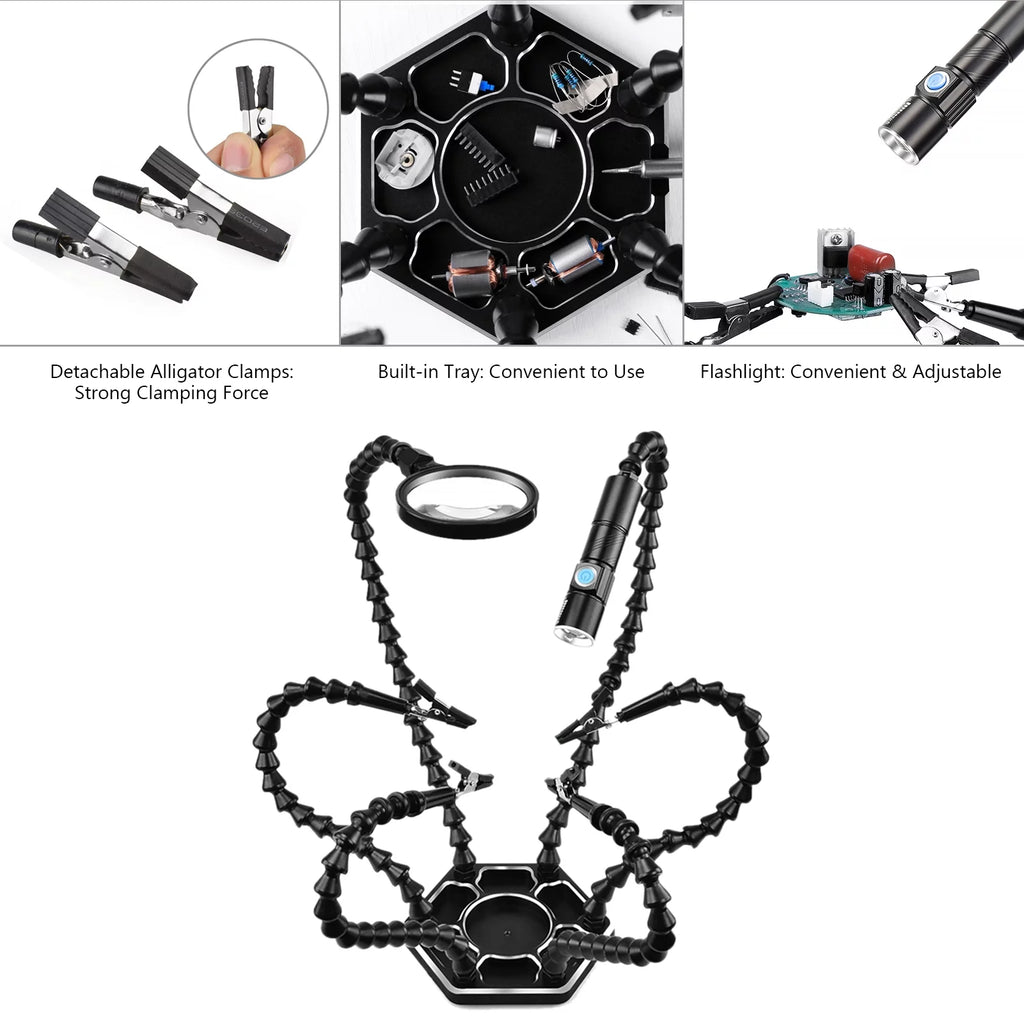 Soldering Third Hand PCB Tool with 6 Flexible Arms Black U86660