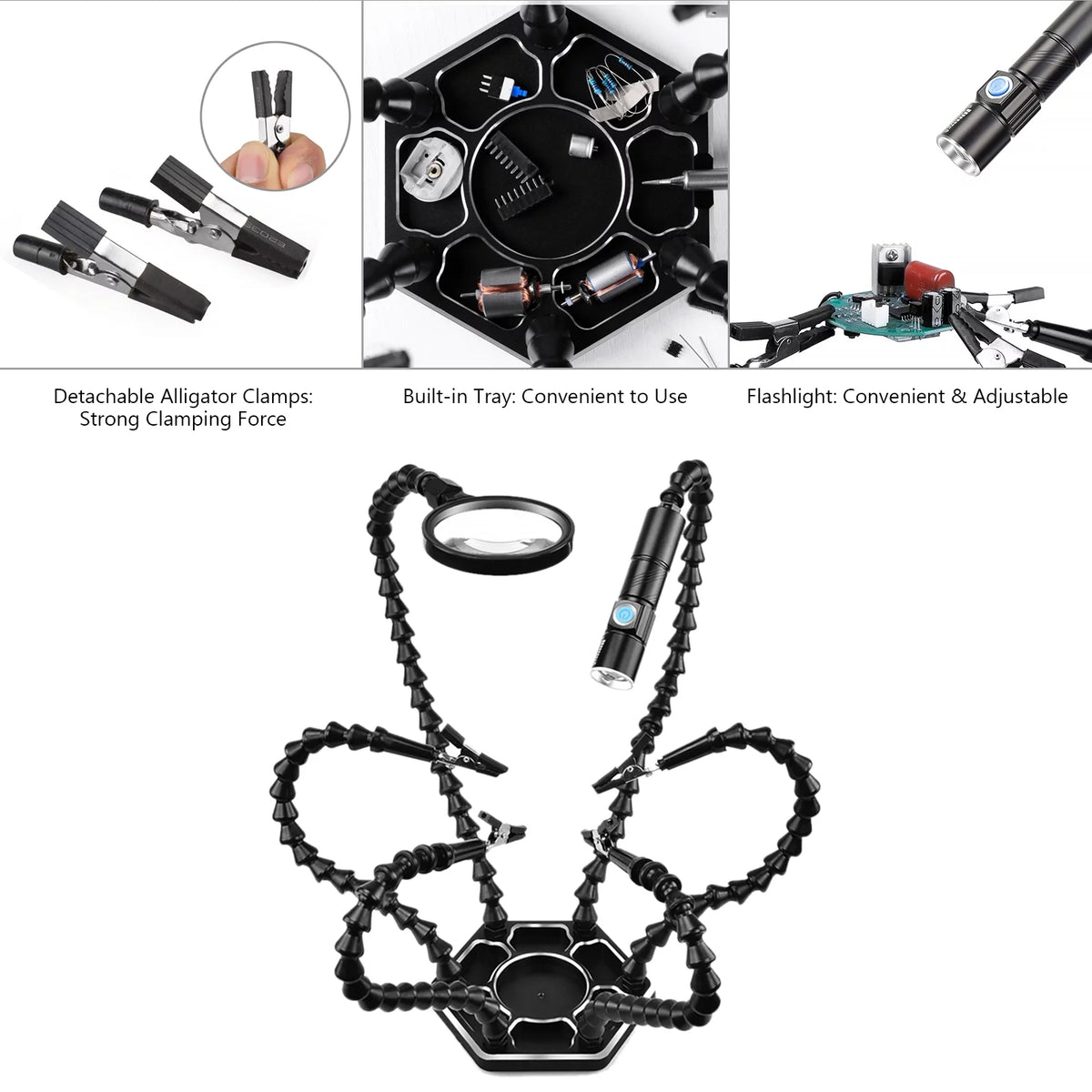 Soldering Third Hand PCB Tool with 6 Flexible Arms Black U86660