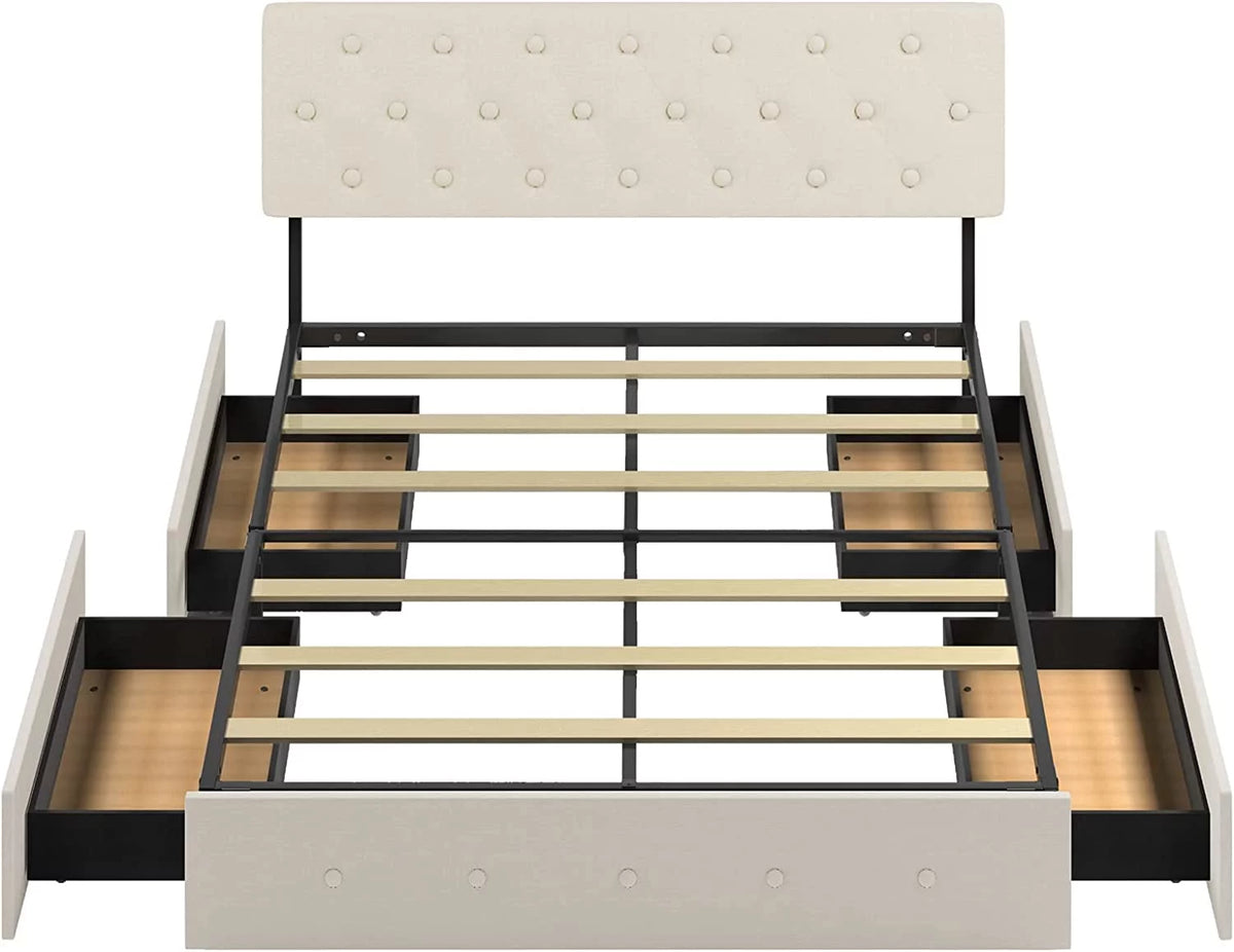 King Size Platform Bed Frame with 4 Storage Drawers G9718