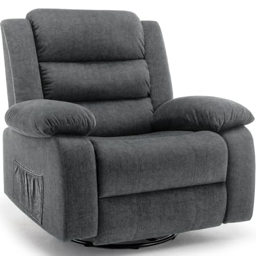 Beige Oversized Swivel Rocking Recliner Chair with Massage and Heat F5395