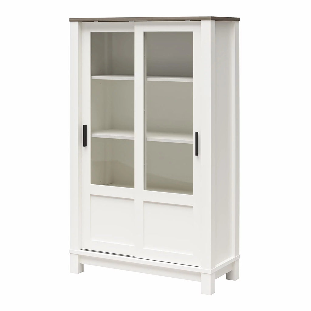 White Bookcase Cabinet with Sliding Glass Doors L2507