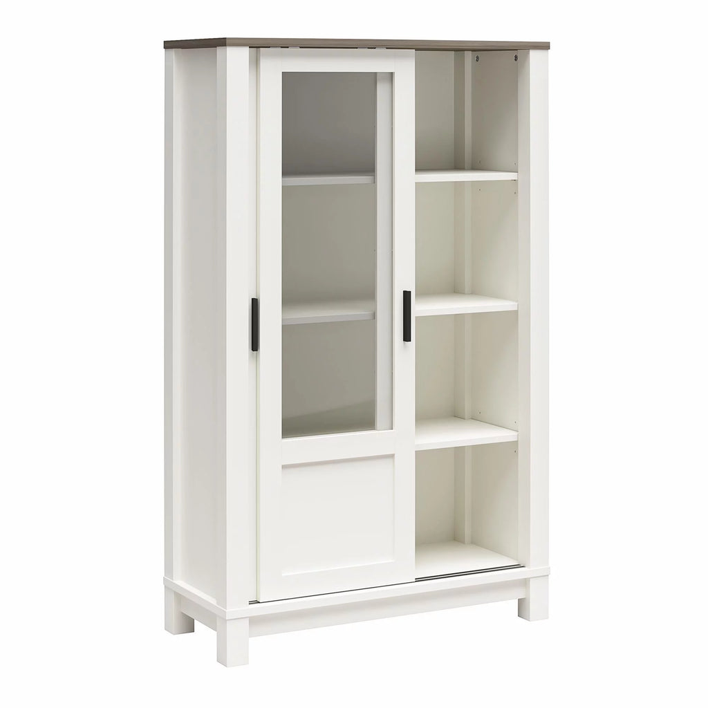 White Bookcase Cabinet with Sliding Glass Doors L2507