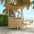 Outdoor 3 Piece All Weather Resin Wicker Steel Tiki Bar and 2 Stools with Ceramic Top & Storage X8179