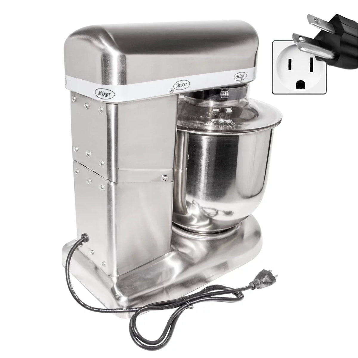 Commercial Food Mixer with Dough Hook, Wire Whip & Beater Stainless Steel 7L V1723