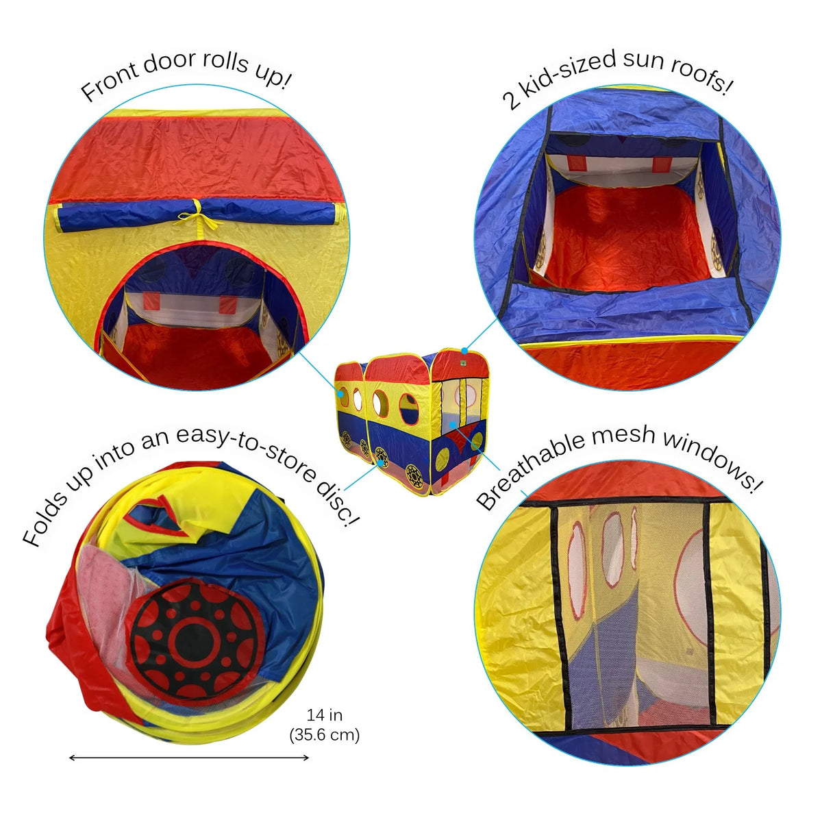 Kids Pop Up School Bus Play Tent Tunnel Folding Indoor Outdoor Bright Colors Toys I54446