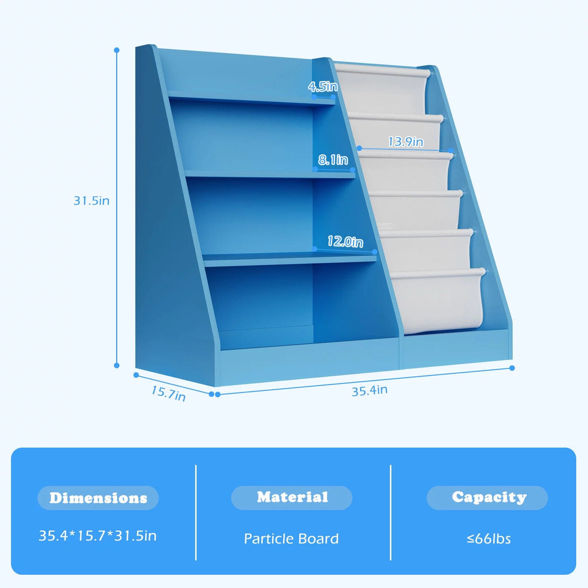 Blue 5-Layer Kids Wooden Bookshelf B174