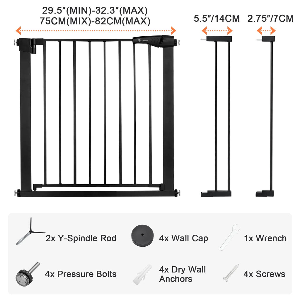Baby Safety Gate, 29.5''- 40.5'' Wide Pressure Mount, Black M988738