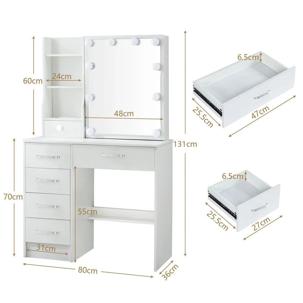 White Makeup Vanity Table with Mirror and Lights B240