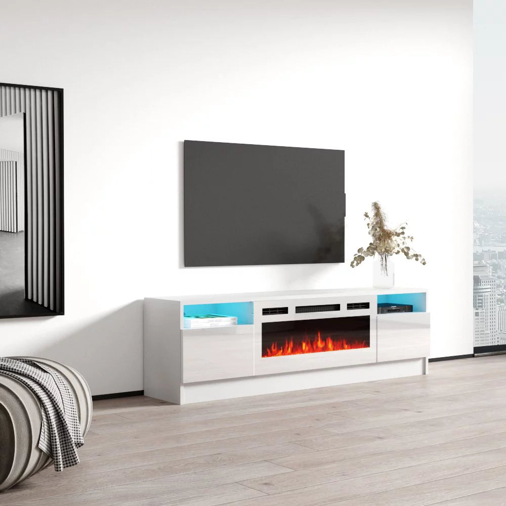 63" High Gloss Fireplace TV Stand with Storage Cabinets and LED Lights E3110
