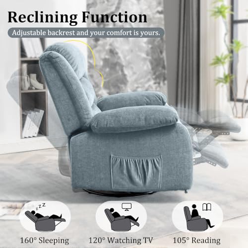Beige Oversized Swivel Rocking Recliner Chair with Massage and Heat F5395