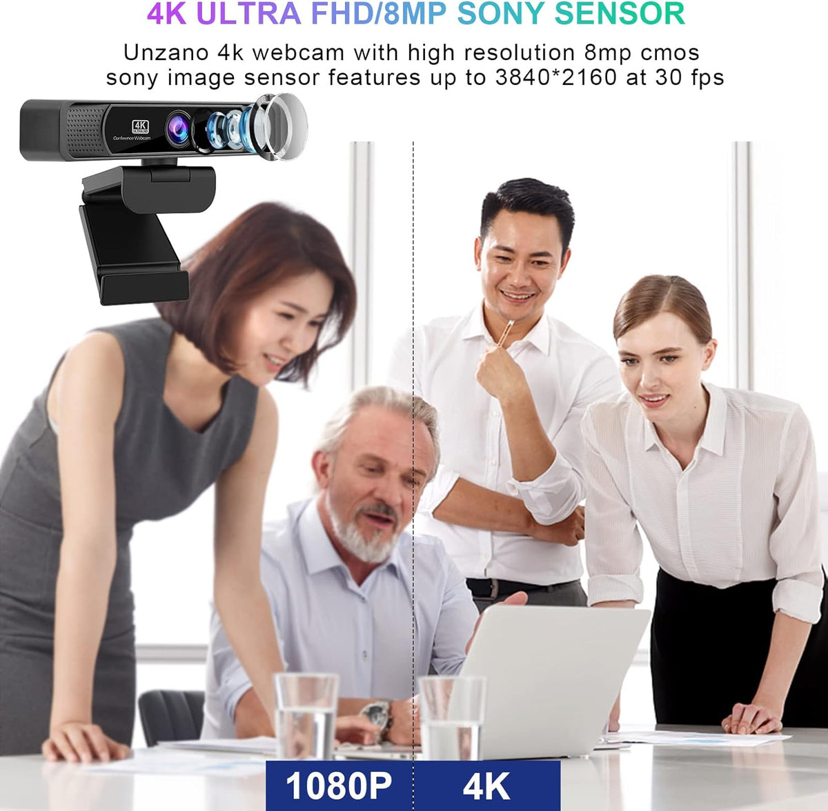4K Webcam with Remote Control, Auto-Focus 120° Wide Angle, Dual Noise Reduction Mics X80904